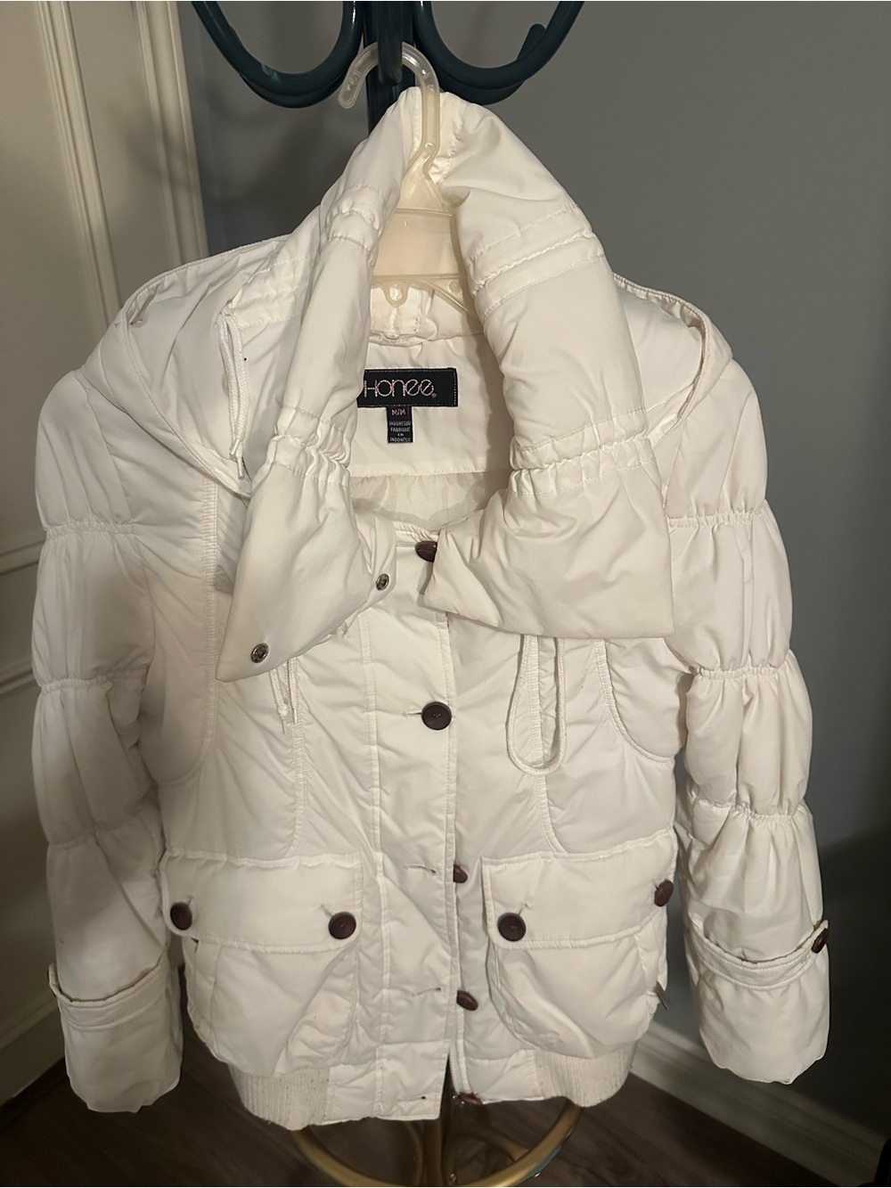 Honee Brand - Cream Quilted Puffer Jacket with High Collar